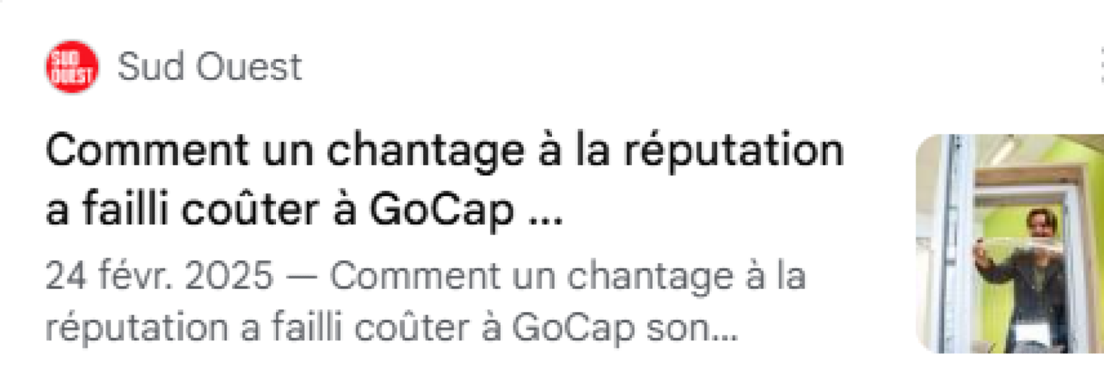 image correspondant à l'article que le journal Sud-Ouest sur le chantage qu'a subi l'entreprise GoCap https://www.sudouest.fr/societe/comment-un-chantage-a-la-reputation-a-failli-couter-a-gocap-son-innovation-anti-moustiques-22953955.php